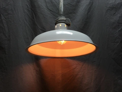 Vtg Industrial Gas Station White Porcelain Pan Light Fixture 14" Hubbell 186-20E Cover