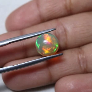 10 MM 2.6 Cts Natural AAA Red Yellow Green Fire Ethiopian Opal Round Cabochon - Picture 1 of 10