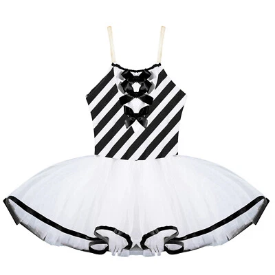 Kids Girls Ballet Leotard Tutu Dress Sequins Striped Dance Costume Dancewear - Image 1 of 4