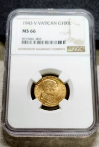 1943 V Vatican Gold 100 Lire - MS66 - NGC - Rare In Higher Grades - Picture 1 of 5