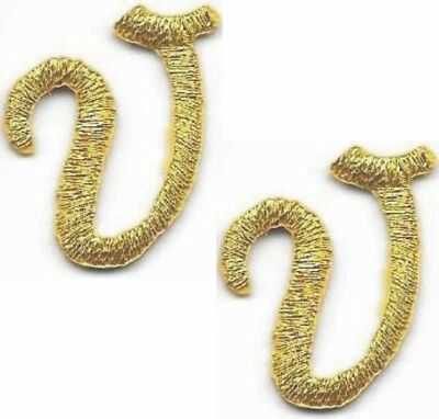 Gold Script Letter V Patch Embroidered Cut out Iron on Sew on (1 1/8") Lot of 2 - Image 1 of 2