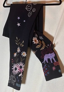 Jonny Was Black leggings size medium "earth mama" flowers, animals, hand embroid - Picture 1 of 5