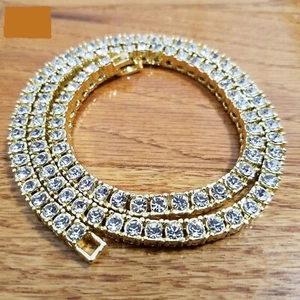 Full Iced 1 Row Lab Diamond Bling Tennis 4.5mm 18" Choker Chain Necklace - Picture 1 of 5