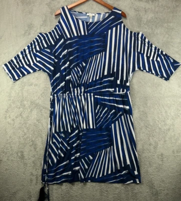 Calvin Klein Womens Plus 18W Dress Blue Geometric Open Shoulder Dolman Sleeve SS - Image 1 of 4