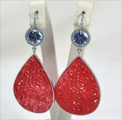 ORECCHINI IN ARGENTO 925 CON CORNIOLA PENDENTE E ZIRCONI BLU E BIANCHI AGHT 0401 - Immagine 1 di 3