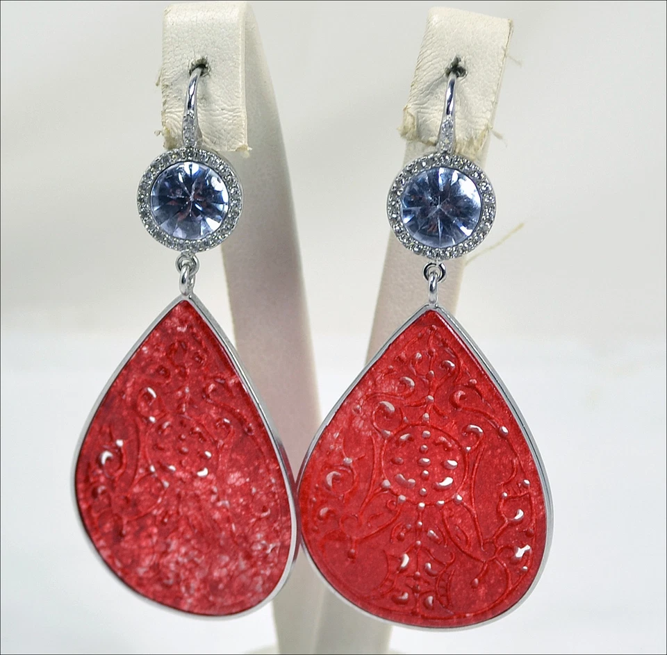 ORECCHINI IN ARGENTO 925 CON CORNIOLA PENDENTE E ZIRCONI BLU E BIANCHI AGHT 0401 - Immagine 1 di 3