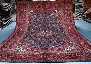 Floral Vintage Caucasian Area Rug 7x10 ft Blue Hand Knotted Oriental Wool Carpet - Picture 1 of 14