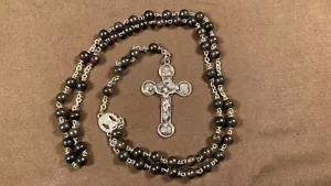 Vintage Rare Sterling Silver Creed Catholic Rosary Beautiful, Black Beads - Picture 1 of 12