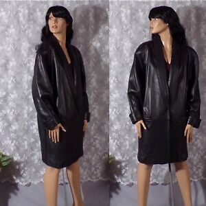 80s Black Leather Coat Vintage 1980s Wilsons Drop Waist New Wave Goth Size M