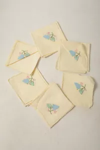 Servilletas de cóctel antiguas bordadas vintage de lino (F1L-2) hojas con flores - Imagen 1 de 6