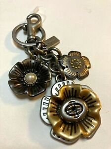 Coach Bag Charm Key Ring Metal Tear Rose Flower Silver Gold pre-owned