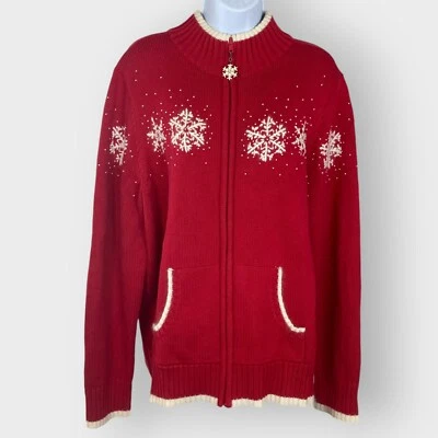 Quacker Factory Holiday Christmas Sweater | XL | Embellished | Angora Snowflakes - Image 1 of 4