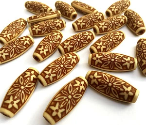 20 x Large Ethnic Acrylic Brown Tube Beads Size 12mm x 29mm x 9mm - Picture 1 of 1