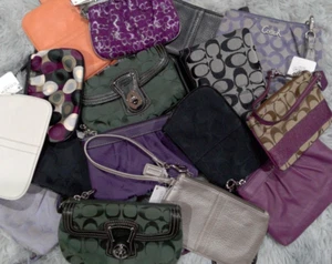 Coach Wristlet Small Black Purple Brown White Green Peach Leather Signature - Picture 1 of 40