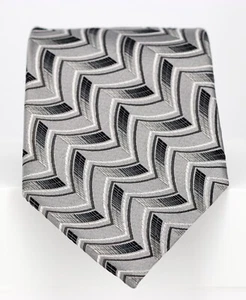 Campia Moda Men's Necktie Silk Jacquard Black Grey Silver Geometric 60"x4" - Picture 1 of 3
