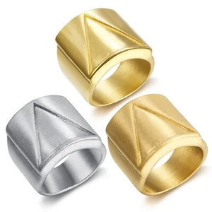 Men's Vintage Triangle Shield Wedding Ring Stainless Steel Retro Biker Punk Ring - Picture 1 of 9