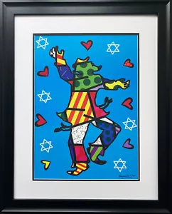 Romero Britto "Tanzender Rabbi" neuer individueller GERAHMTER KUNSTDRUCK Judaica Israel jüdisch - Bild 1 von 3