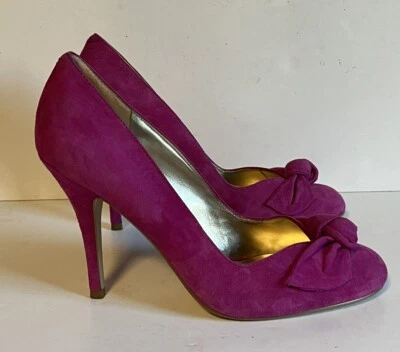 Guess Fuchsia Purple Suede Stiletto High Heel Pumps Shoes Bow Detail 8M Pretty! - Image 1 of 4