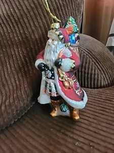 FITZ AND FLOYD Christmas LODGE Large SANTA Glass Ornament 19/1638 - Picture 1 of 8