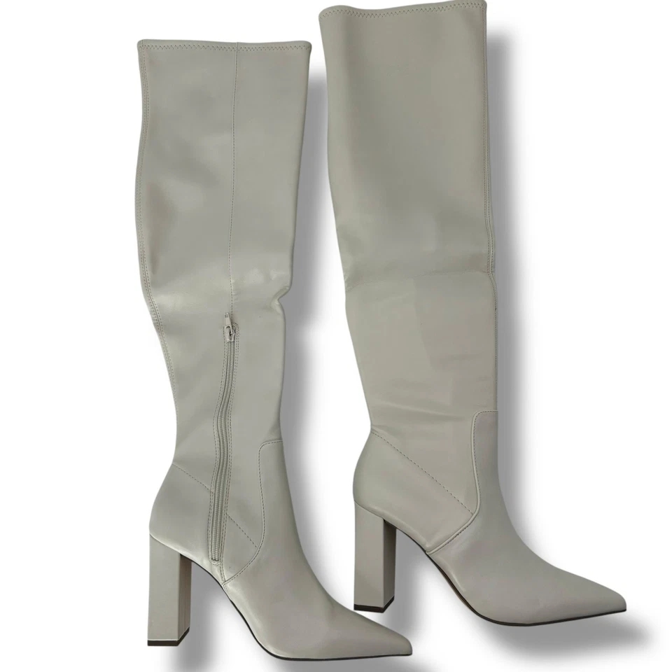 NEW Wild Pair Bone White Over the Knee boots Size 9.5 Quiet Luxury Faux Leather  - Image 1 of 4