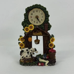 Resin Pendulum Clock Cows And Barn Farm Scene - Picture 1 of 5