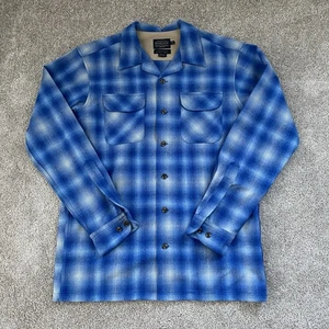 Pendleton Wool Board 1964 Archive 60's 60s Tall Medium M Shadow Plaid Blue Shirt - Picture 1 of 12