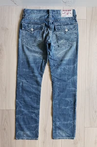 True Religion Jeans Herren 31x34 Natural Denim Wash Slim Flap Natural Big T Pocket - Bild 1 von 9