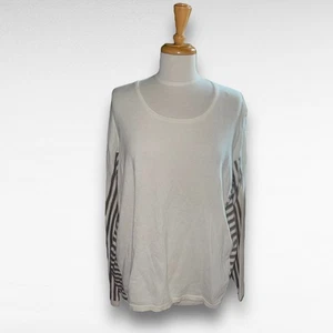 Lafayette 148 NY Kaschmir Wollmischung Langarm Pullover gestreift weiß Gr. XL  - Bild 1 von 7