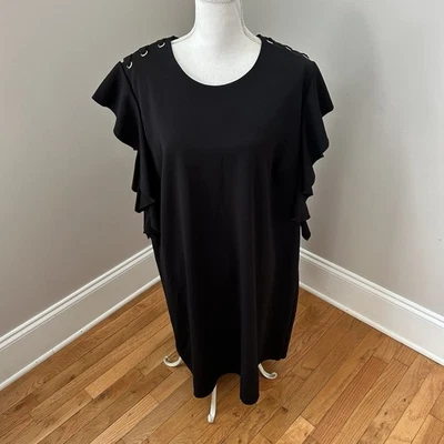 Vestido básico negro manga acampanada Catherine Malandrino mujer talla grande 3X Foto 1 de 4