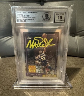 Magic Johnson Auto 2000-2001 Topps Chrome-  In Gold-Beckett 10 Autograph Lakers - Image 1 of 2