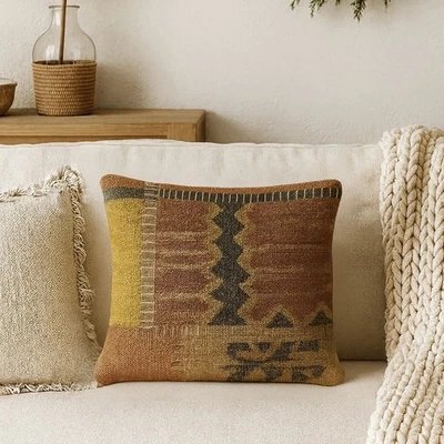 MERCHANT 41™ Kilim-Style Jute Pillow Cover 18x18 – New - Image 1 of 4