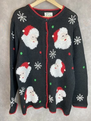 VTG Quacker Factory Womens L Ugly Christmas Cardigan Sweater Santa Grandma - Image 1 of 4