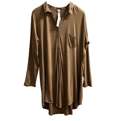 Hanro Grand Central Boyfriend Nightshirt Womens XL Taupe Modal Silk Blend Lounge - Image 1 of 4