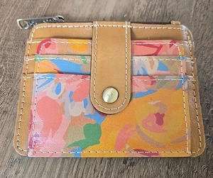 Patricia Nash Cassis Leather ID Wallet/Case Citrus Rose Print Compact Size VGUC - Picture 1 of 7