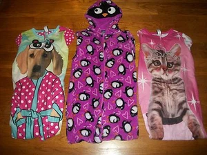 JELLI FISH KIDS FLEECE PAJAMAS PJ SLEEPER CAT DOG PENGUIN GIRLS SZ XL 14 16 - Picture 1 of 8