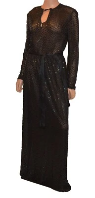 Maxi Vestido Disco Mollie Parnis Boutique Vintage Años 70 Negro Lentejuelas Talla 10 Foto 1 de 3
