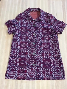 Unisex Vintage 100% 70er Polyester Hemd Large Azteken Design Handarbeit - Bild 1 von 10