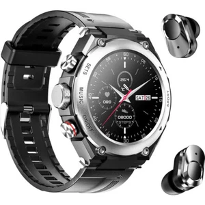 Smart Watch Men Bluetooth Smartwatch with Mini Earphones Stereo Music Earbuds - Picture 1 of 14