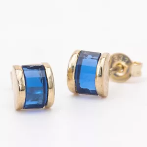 6,1 mm - Zierliche Vintage Blauer Farbstein Damen Ohrstecker in Gelbgold 333/8K - Bild 1 von 4