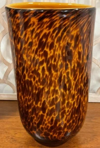 Amber Gold Tortoise Shell Swirl Round Art Glass Vase Sphere Large Vase - Picture 1 of 8