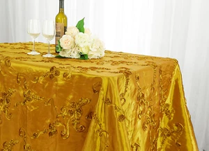 Wedding Linens Inc. 90" x 156" Ribbon Taffeta Rectangular Tablecloths - Picture 1 of 17