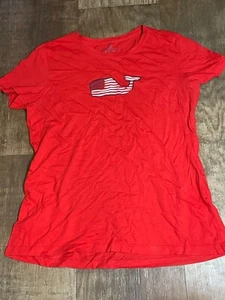 Vineyard Vines Top Shirt Womens Small S Red Whale Graphic Logo Flag Pattern - Picture 1 of 5