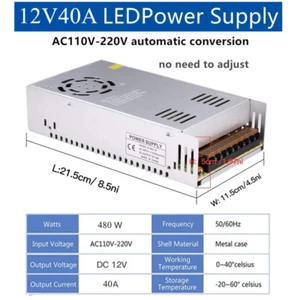 AC 110V TO DC 12V 40A 480W Switch Power Supply Adapter Switching for Led Strip - Picture 1 of 11