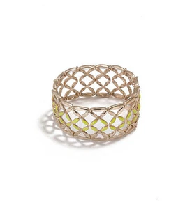 NWT GUESS Signature Lattice Stretch Bracelet Cuff Gold Tone W/ Lime enamel - Picture 1 of 1