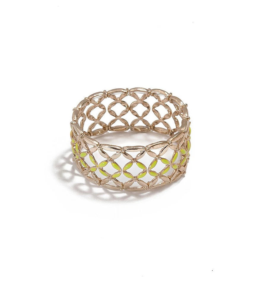 NUEVO CON ETIQUETAS ADIVINA Signature Enrejado Pulsera Elástica Puño Tono Dorado con Esmalte Lima  Foto 1 de 1