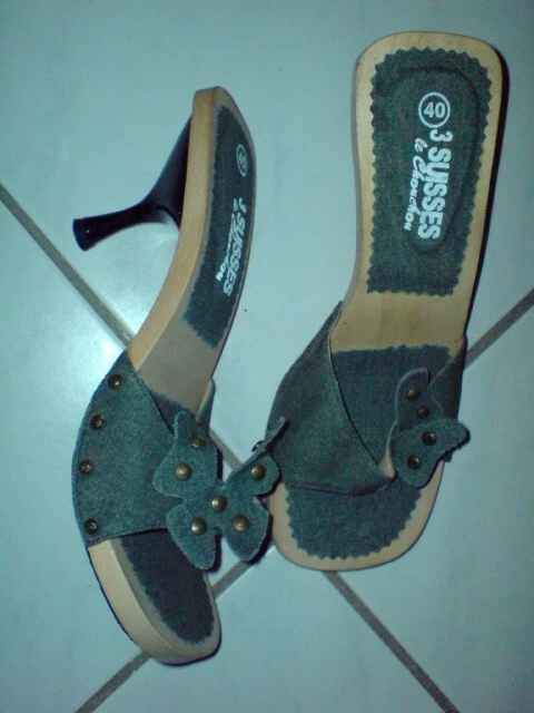 Pantolette Jeansoptik Blau und Holzsohle Größe 40 Neu - Bild 1 von 1