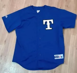 VINTAGE Texas Rangers Away Jersey Mens Large L Majestic Blue 9 Sewn Stitched - Picture 1 of 14