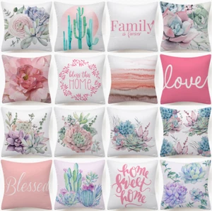 Throw PILLOW COVER Cactus Floral Decorative Pink White Green Cushion Case 18x18" - Picture 1 of 23