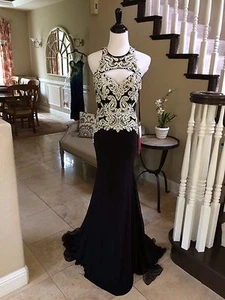 $398 NUEVO CON ETIQUETAS VESTIDO/VESTIDO FORMAL NEGRO MORI LEE PAPARAZZI GRADUACIÓN/CONCURSO #97067 TALLA 2 4 - Imagen 1 de 8