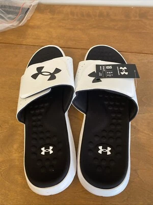 under armour black/white slippers men size 18 NWT - Image 1 of 3